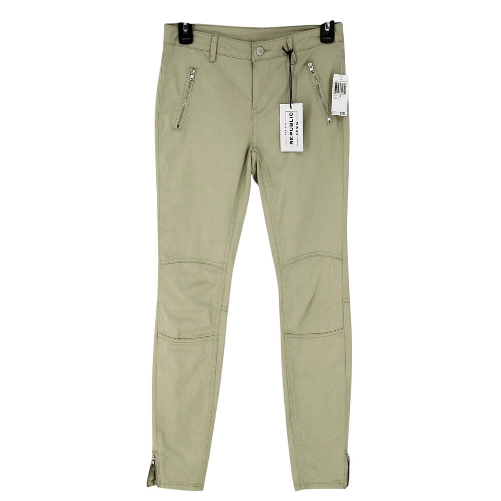For the Republic Jeans Pants Womens 2 Green Stretch Cotton Twill Zip Pockets New